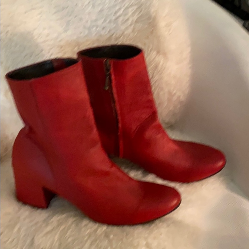 Red Leather Ankle Boots